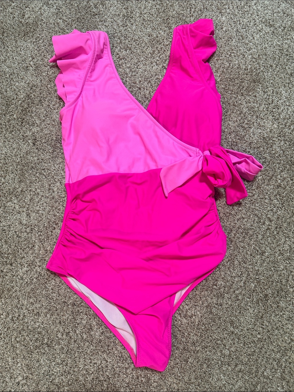 NWOT Two-Tone Pink Ruffled One-Piece Swimsuit